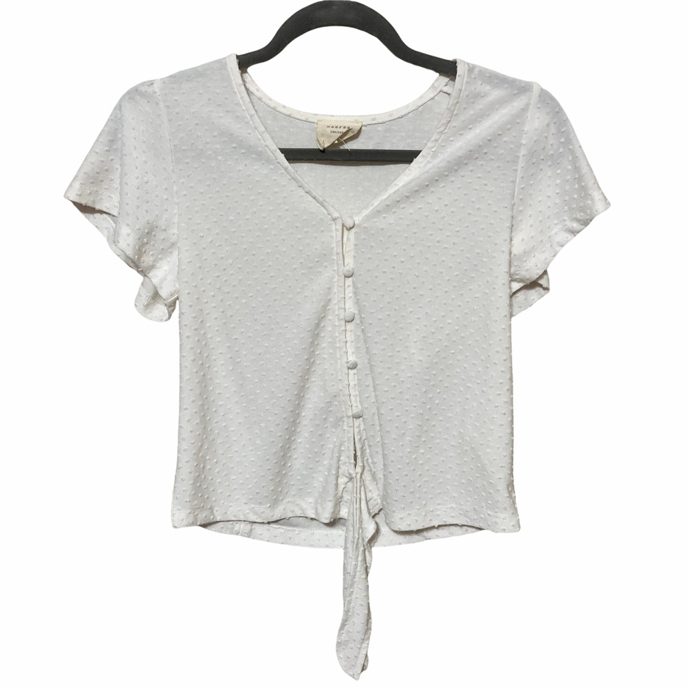 Harper Heritage Button Front Tie V-Neck Swiss Dot Top Size Small White